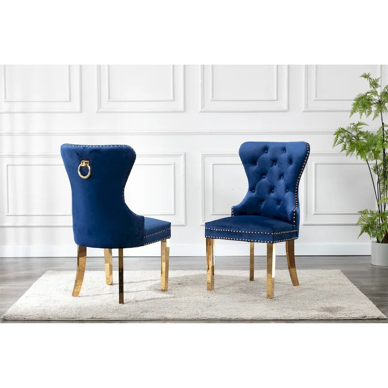 Caily Tufted Velvet Dining Chairs with Gold Chrome Legs, Set of 2