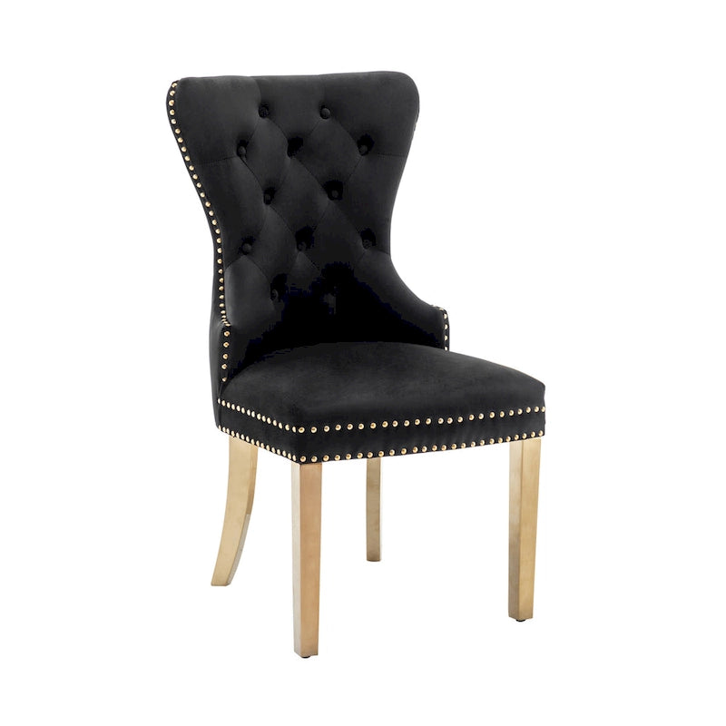Caily Tufted Velvet Dining Chairs with Gold Chrome Legs, Set of 2