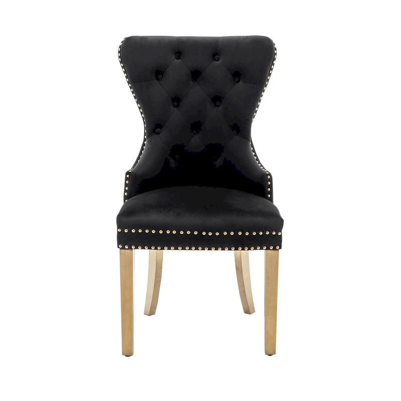 Caily Tufted Velvet Dining Chairs with Gold Chrome Legs, Set of 2