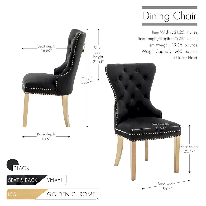 Blue / Grey / Cream / Black Tufted Velvet Wingback Dining Chair, Armless, Set of 2