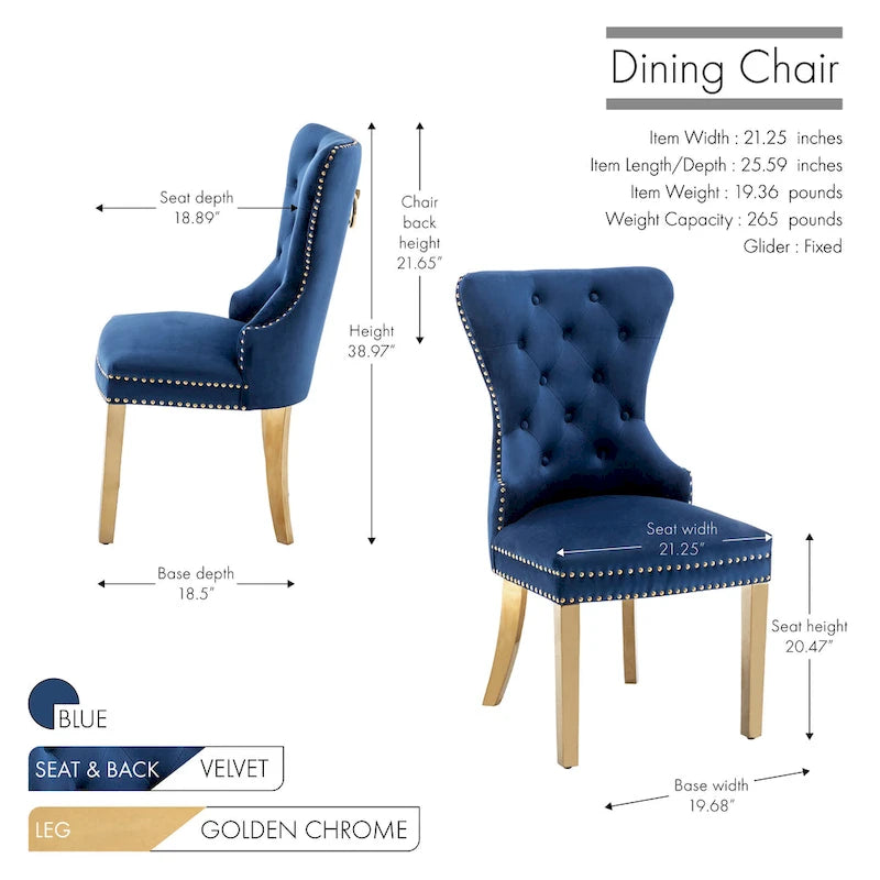 Blue / Grey / Cream / Black Tufted Velvet Wingback Dining Chair, Armless, Set of 2