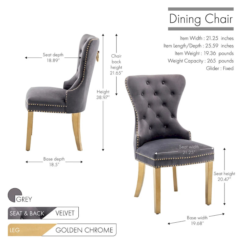 Blue / Grey / Cream / Black Tufted Velvet Wingback Dining Chair, Armless, Set of 2