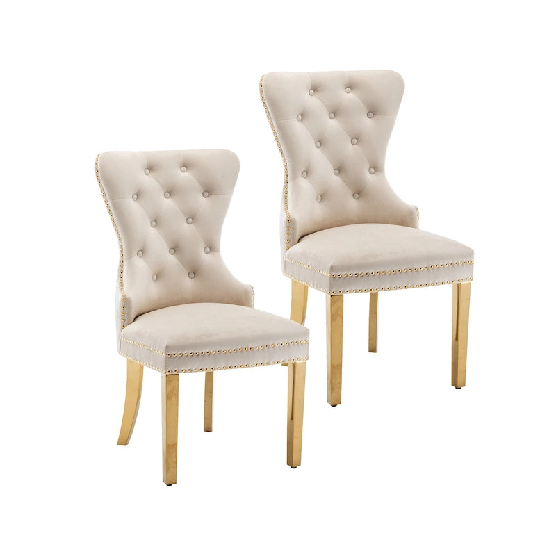 Blue / Grey / Cream / Black Tufted Velvet Wingback Dining Chair, Armless, Set of 2