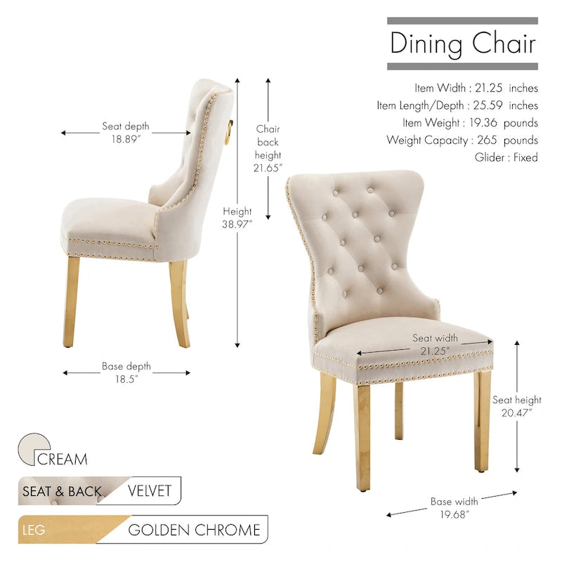 Blue / Grey / Cream / Black Tufted Velvet Wingback Dining Chair, Armless, Set of 2