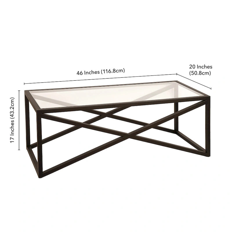 Blackened Bronze / Brass X-Base Glass Coffee Table