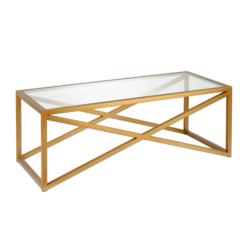 Blackened Bronze / Brass X-Base Glass Coffee Table