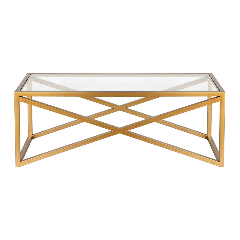Blackened Bronze / Brass X-Base Glass Coffee Table