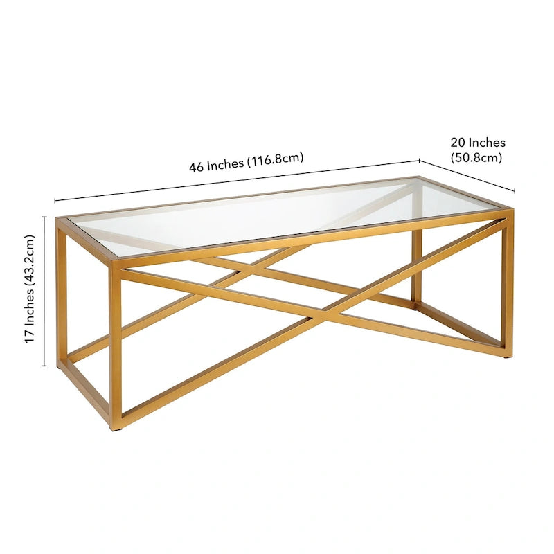 Blackened Bronze / Brass X-Base Glass Coffee Table