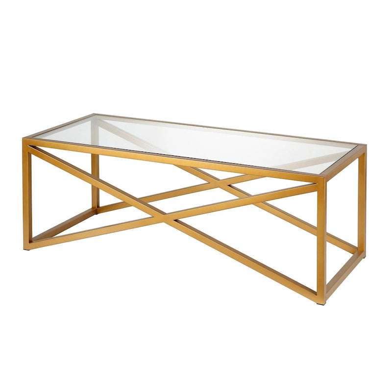 Blackened Bronze / Brass X-Base Glass Coffee Table