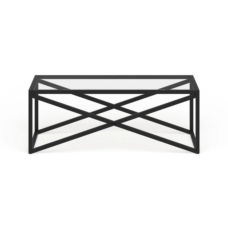 Blackened Bronze / Brass X-Base Glass Coffee Table