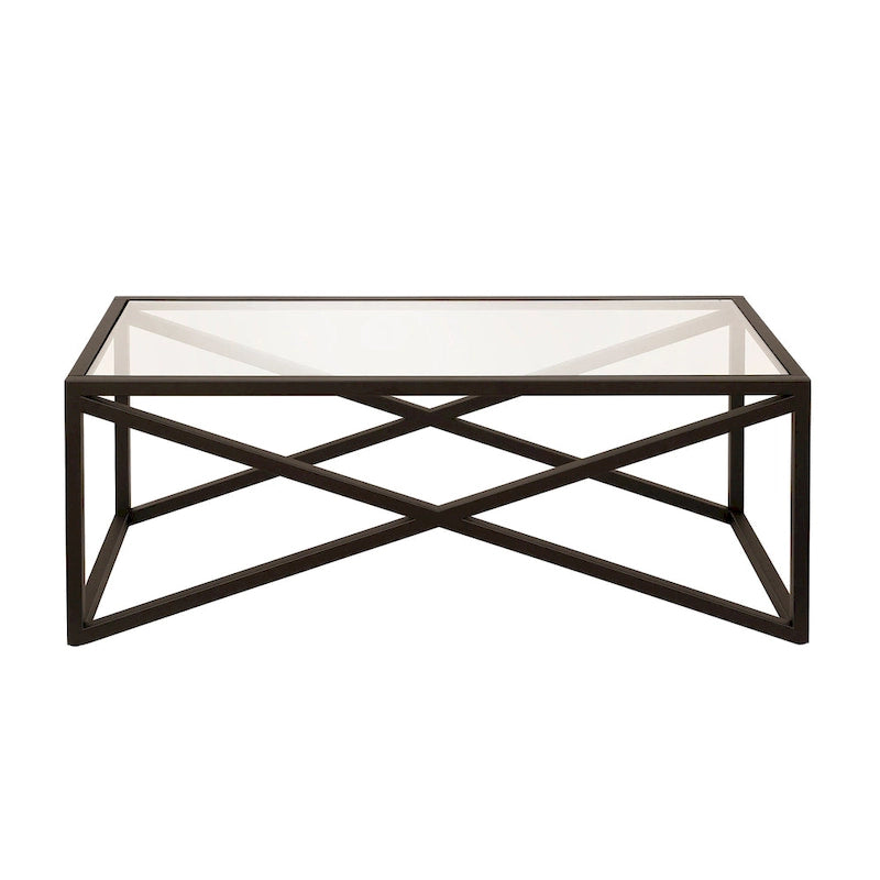 Blackened Bronze / Brass X-Base Glass Coffee Table