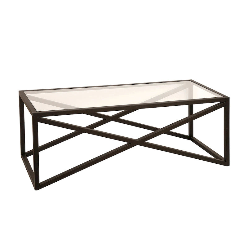 Blackened Bronze / Brass X-Base Glass Coffee Table