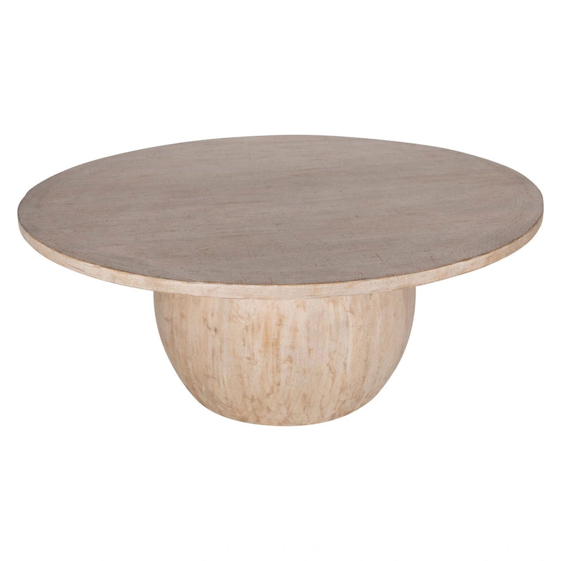 72" Round Dining Table, Distressed White, Ball Pedestal Base, Seats 6-8