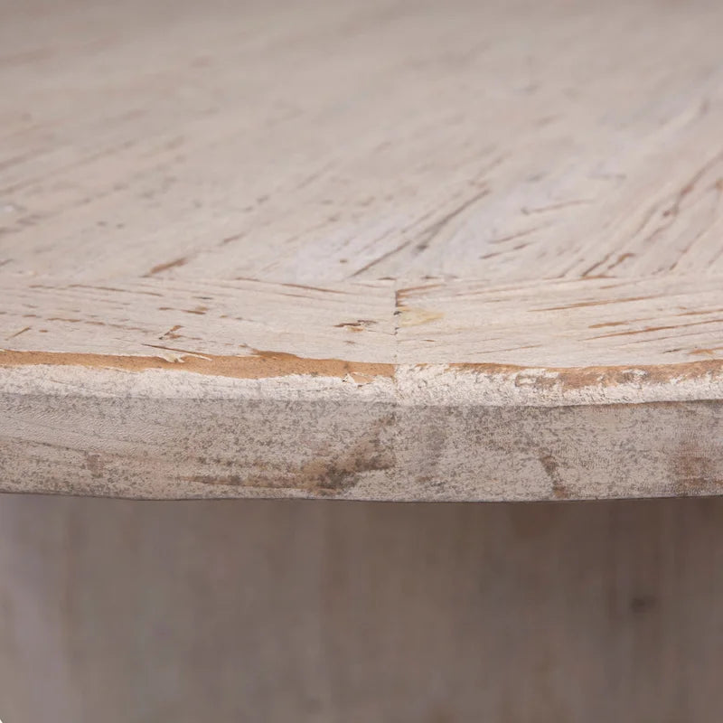72" Round Dining Table, Distressed White, Ball Pedestal Base, Seats 6-8