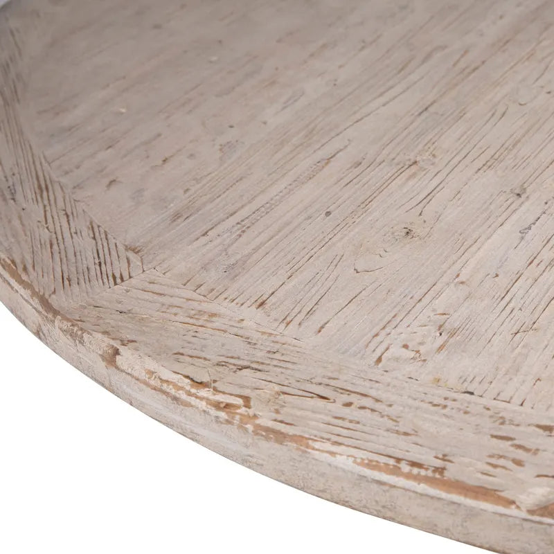 72" Round Dining Table, Distressed White, Ball Pedestal Base, Seats 6-8
