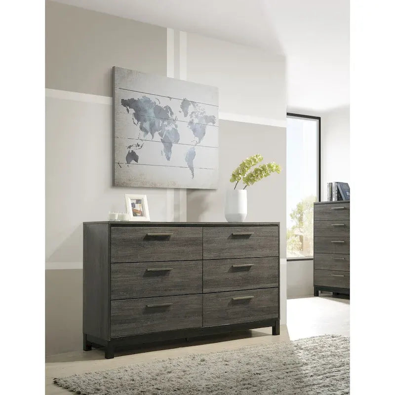 Grey Weathered Finish Queen 4-Piece Bedroom Set (Bed, Dresser, Mirror, Nightstand)