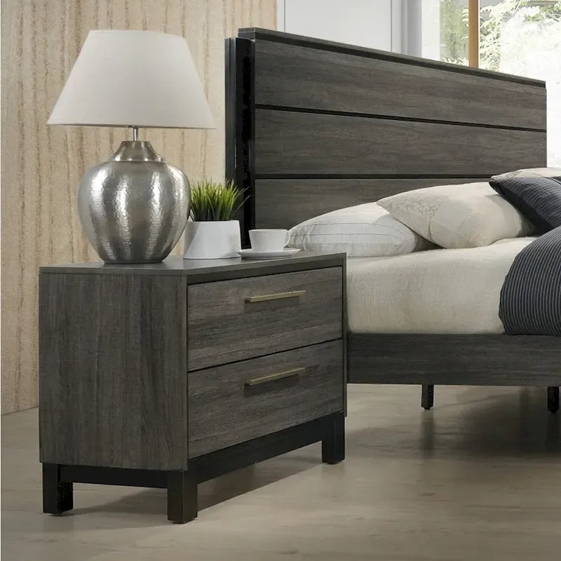 Grey Weathered Finish Queen 4-Piece Bedroom Set (Bed, Dresser, Mirror, Nightstand)