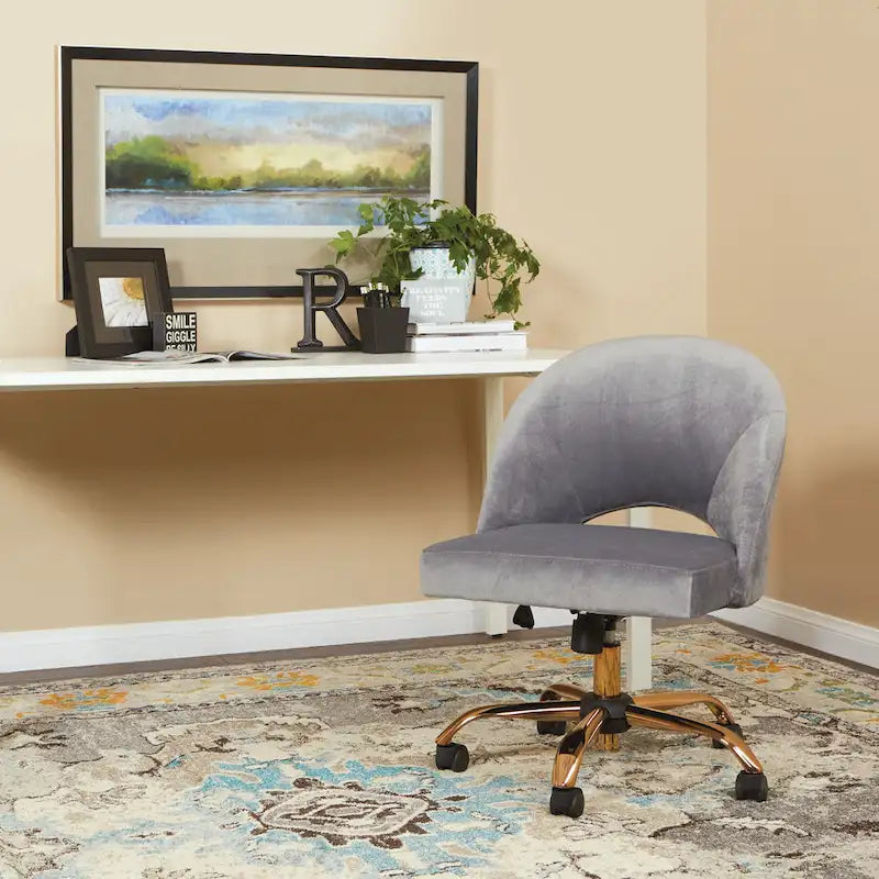 Upholstered Swivel Office Chair, Rose Gold Base, Single Seat – Garden / Mauve / Moonlit / Sand / Burgundy / Sage
