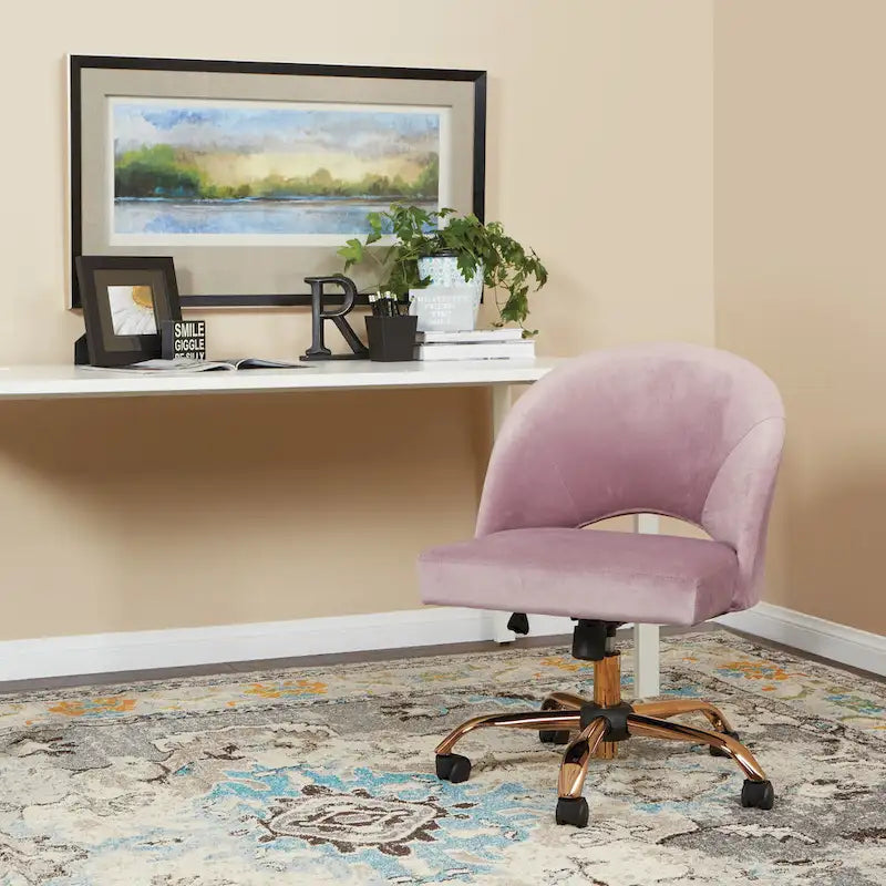 Upholstered Swivel Office Chair, Rose Gold Base, Single Seat – Garden / Mauve / Moonlit / Sand / Burgundy / Sage