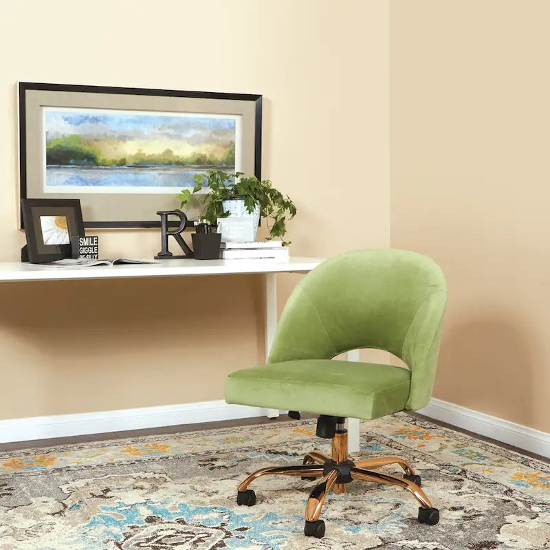 Upholstered Swivel Office Chair, Rose Gold Base, Single Seat – Garden / Mauve / Moonlit / Sand / Burgundy / Sage