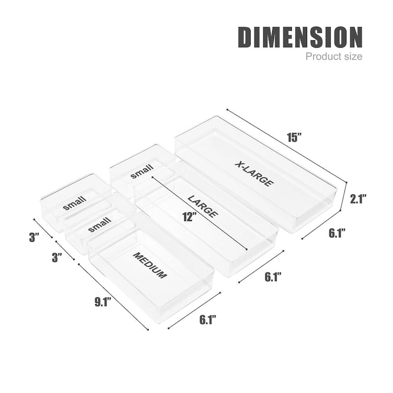 Clear Glossy 6-Piece Drawer Organizer Set