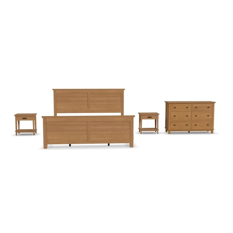 Brown Oak King Bedroom Set – 4 Piece (Bed, Dresser & 2 Nightstands)