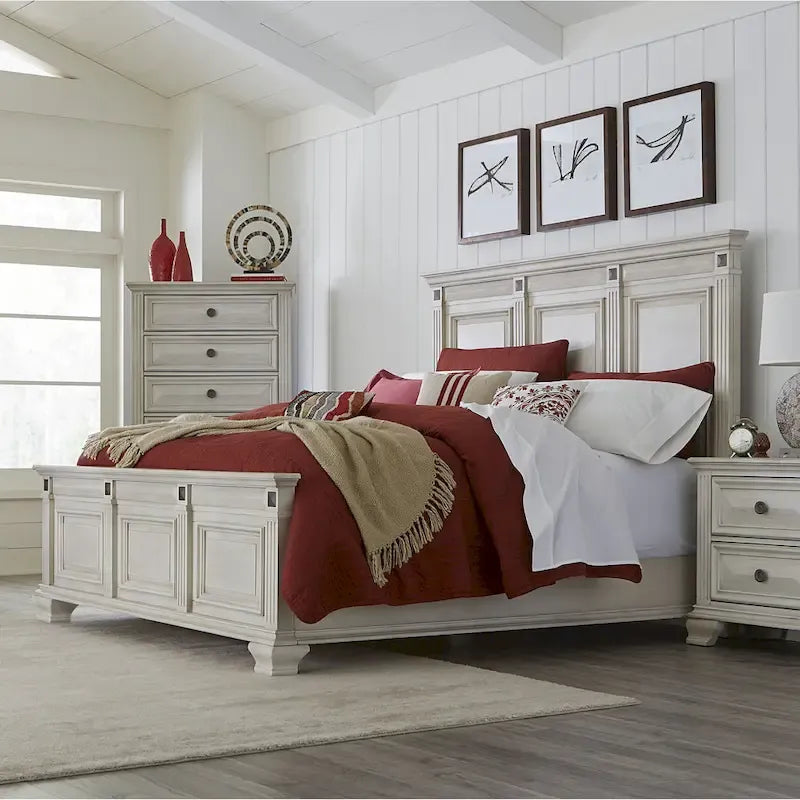 Parchment White Double Panel Bed, Queen/King