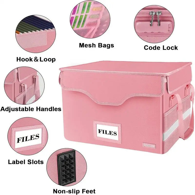 Fireproof Document Storage Box – Silver/Black/Green/Blue/Pink, Single-User