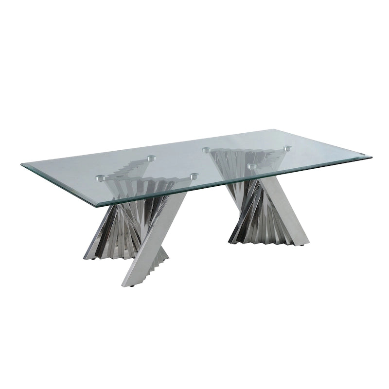 Silver Glass Top Coffee Table with Spiral Base