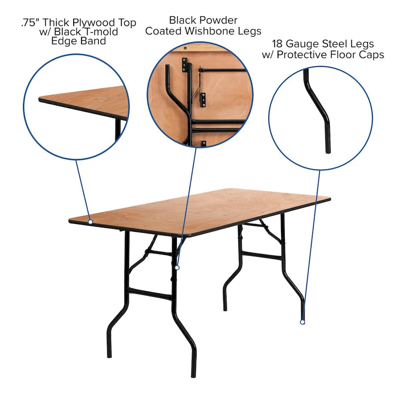 Natural Rectangle Folding Table, Single-Person, Wood & Metal