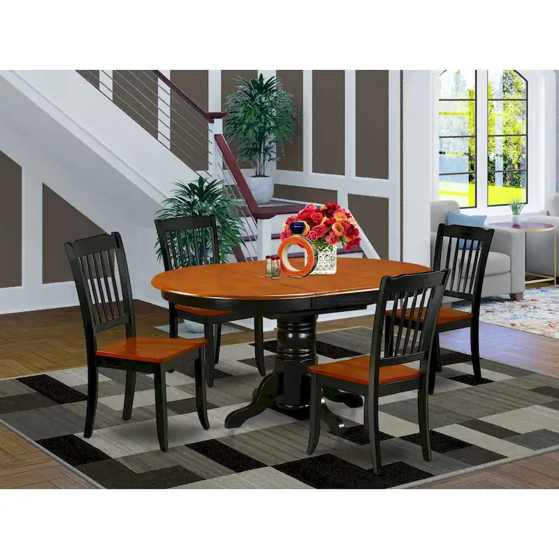  Dining Table Set- an Oval Kitchen Table and Kitchen Chairs, 42x60 Inch, Black & Cherry(Pieces Options)