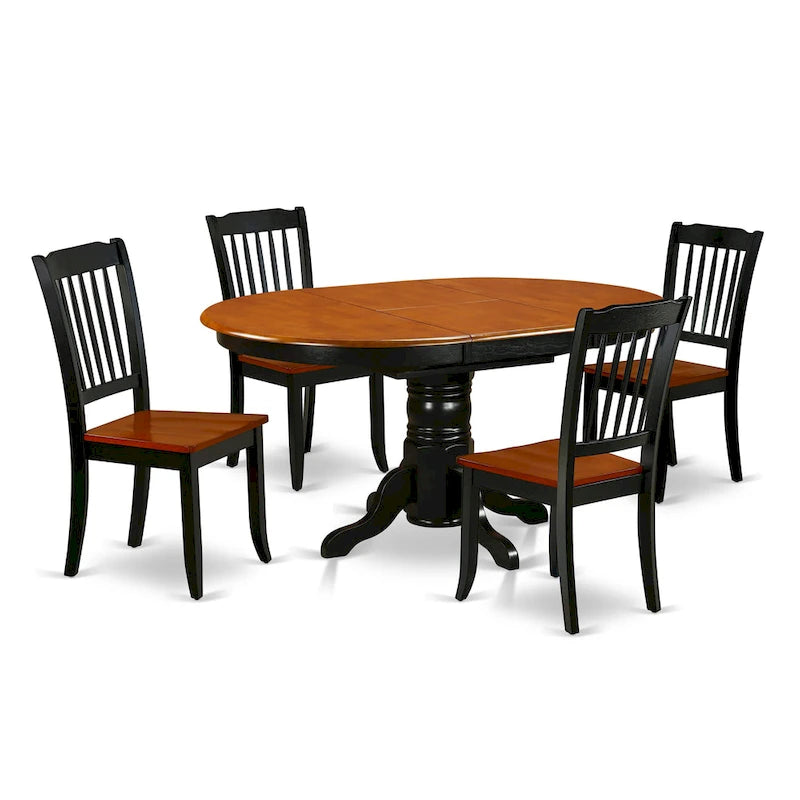 Dining Table Set- an Oval Kitchen Table and Kitchen Chairs, 42x60 Inch, Black & Cherry(Pieces Options)