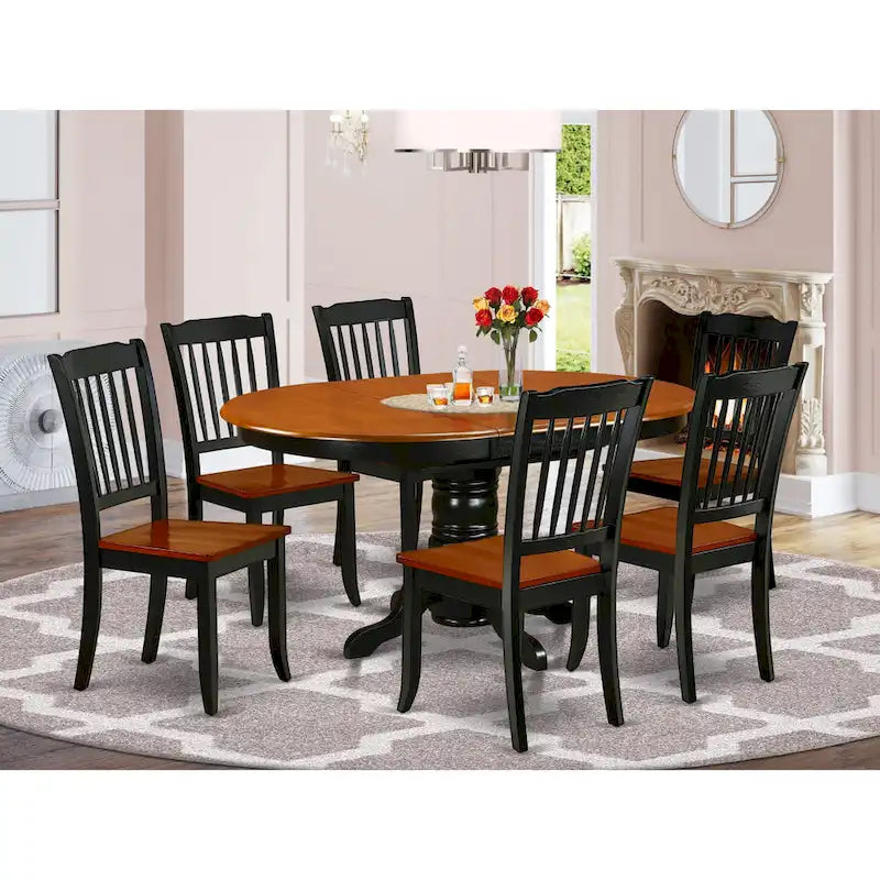 Black & Cherry Oval Dining Table Set, 42x60 In, 5-Piece / 7-Piece