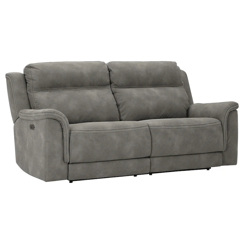 Grey Faux Leather Power Reclining Sofa, 2-Seat
