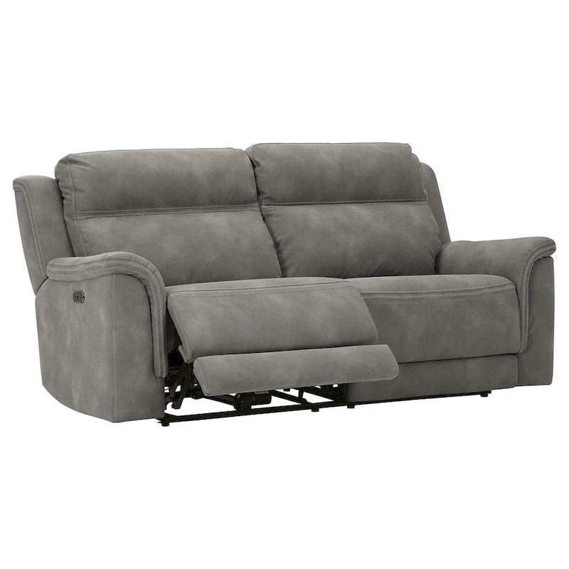 Grey Faux Leather Power Reclining Sofa, 2-Seat
