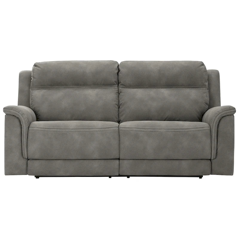 Grey Faux Leather Power Reclining Sofa, 2-Seat
