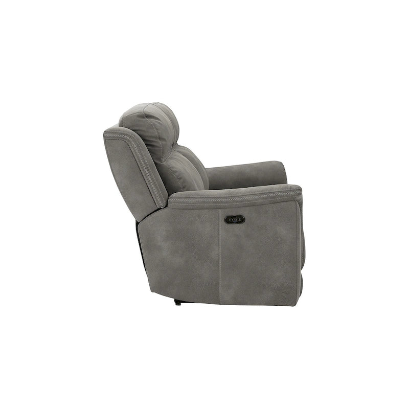 Grey Faux Leather Power Reclining Sofa, 2-Seat