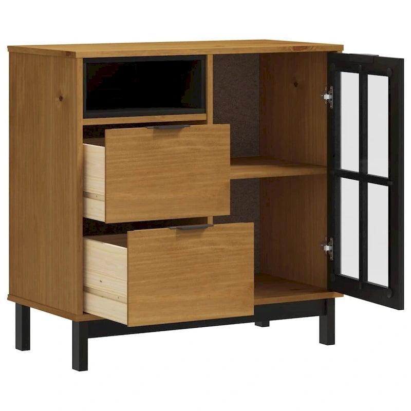 vidaXL Sideboard with Glass Door FLAM 31.5x15.7x31.5 Solid Wood Pine - 31.5 x 15.7 x 31.5
