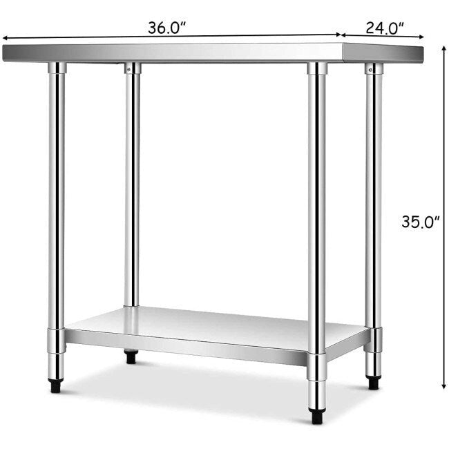 Silver Stainless Steel Work Table, Single-User, 36"L x 24"W x 35"H