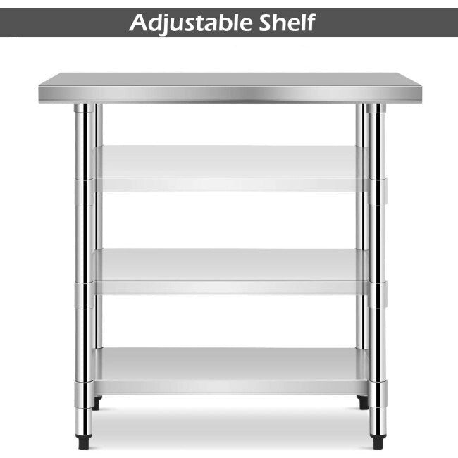 Silver Stainless Steel Work Table, Single-User, 36"L x 24"W x 35"H