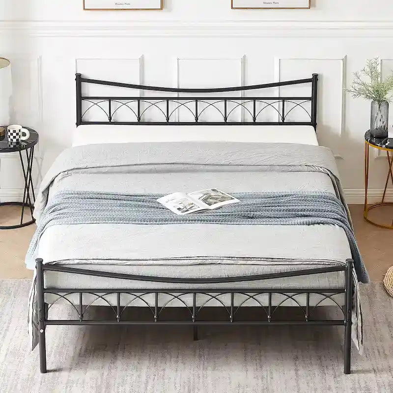 Black Metal Platform Bed Frame with Headboard – Twin/Full/Queen, 1-Person