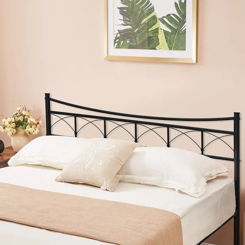 Black Metal Platform Bed Frame with Headboard – Twin/Full/Queen, 1-Person
