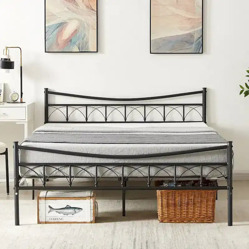 Black Metal Platform Bed Frame with Headboard – Twin/Full/Queen, 1-Person