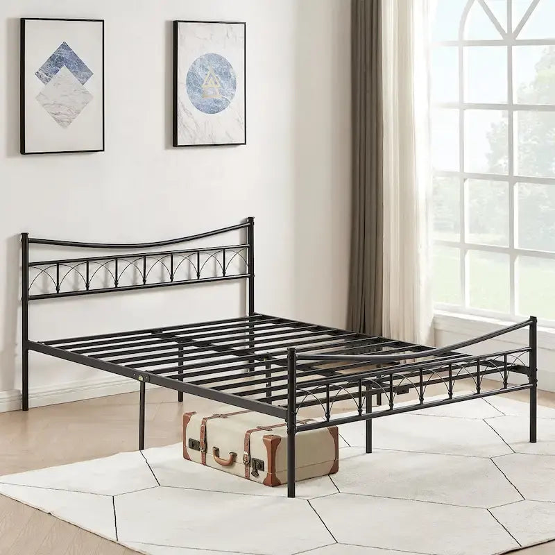 Black Metal Platform Bed Frame with Headboard – Twin/Full/Queen, 1-Person