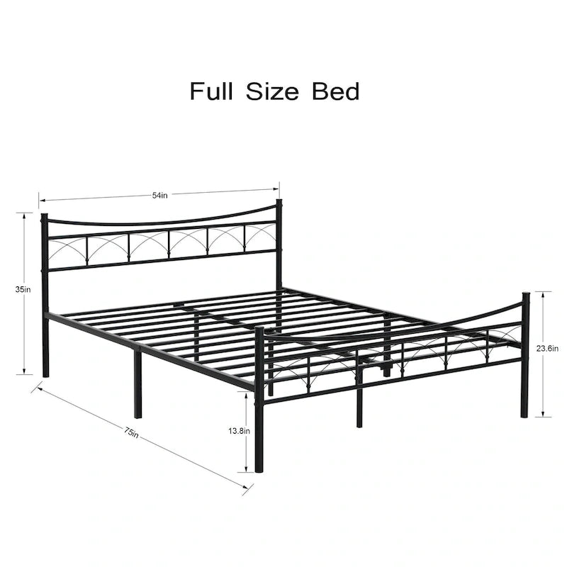 Black Metal Platform Bed Frame with Headboard – Twin/Full/Queen, 1-Person