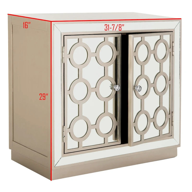 Champagne 2-Door Mirrored Storage Chest, 32"W x 16"D x 29"H