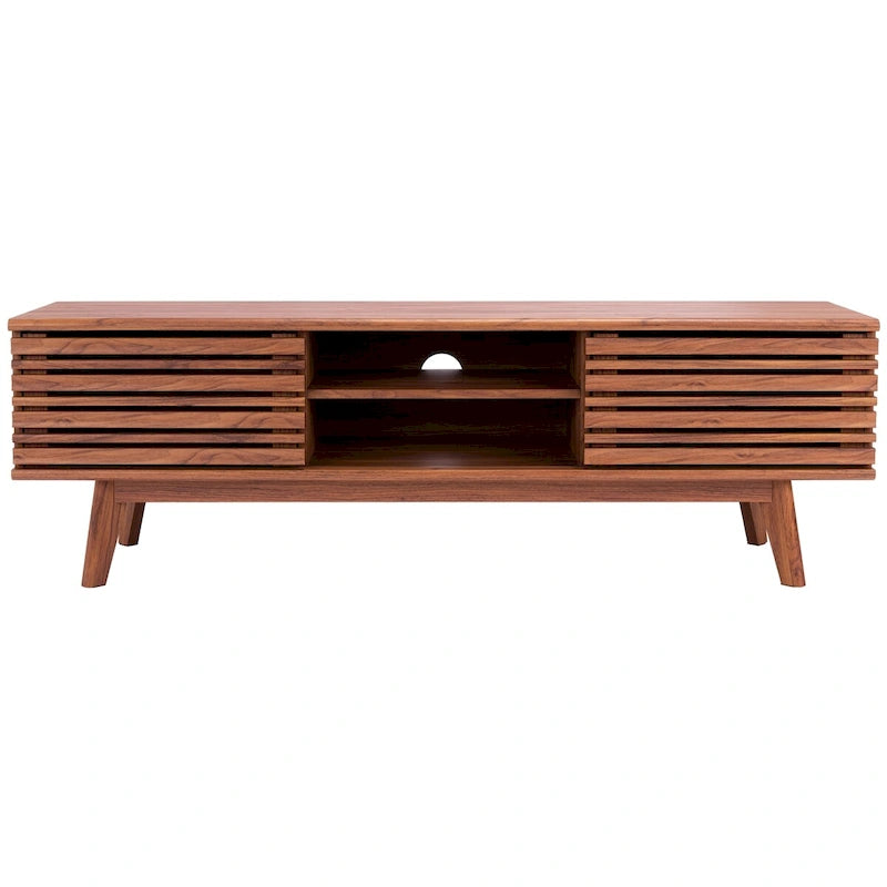Oak/Black/Walnut/White Mid-Century Slatted 2-Door TV Stand, Single