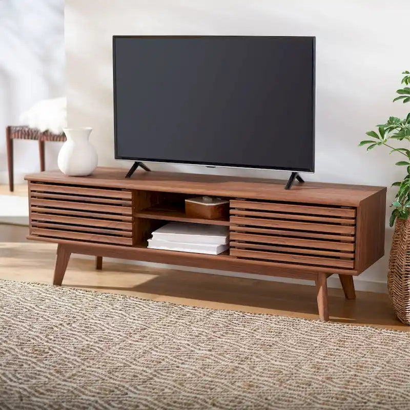  Teela Walnut 59-inch Storage Media TV Stand - 59 W x 15 L x 19 H - 59Wx15Dx19H