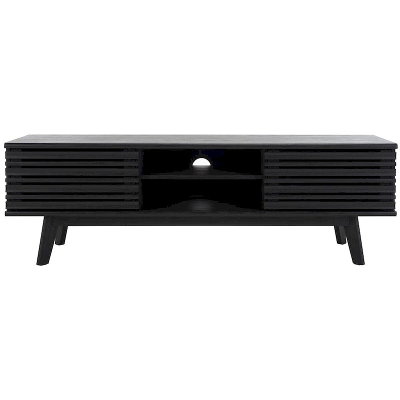Oak/Black/Walnut/White Mid-Century Slatted 2-Door TV Stand, Single