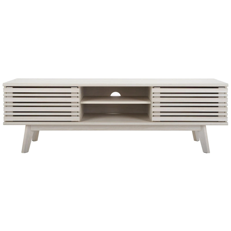 Oak/Black/Walnut/White Mid-Century Slatted 2-Door TV Stand, Single